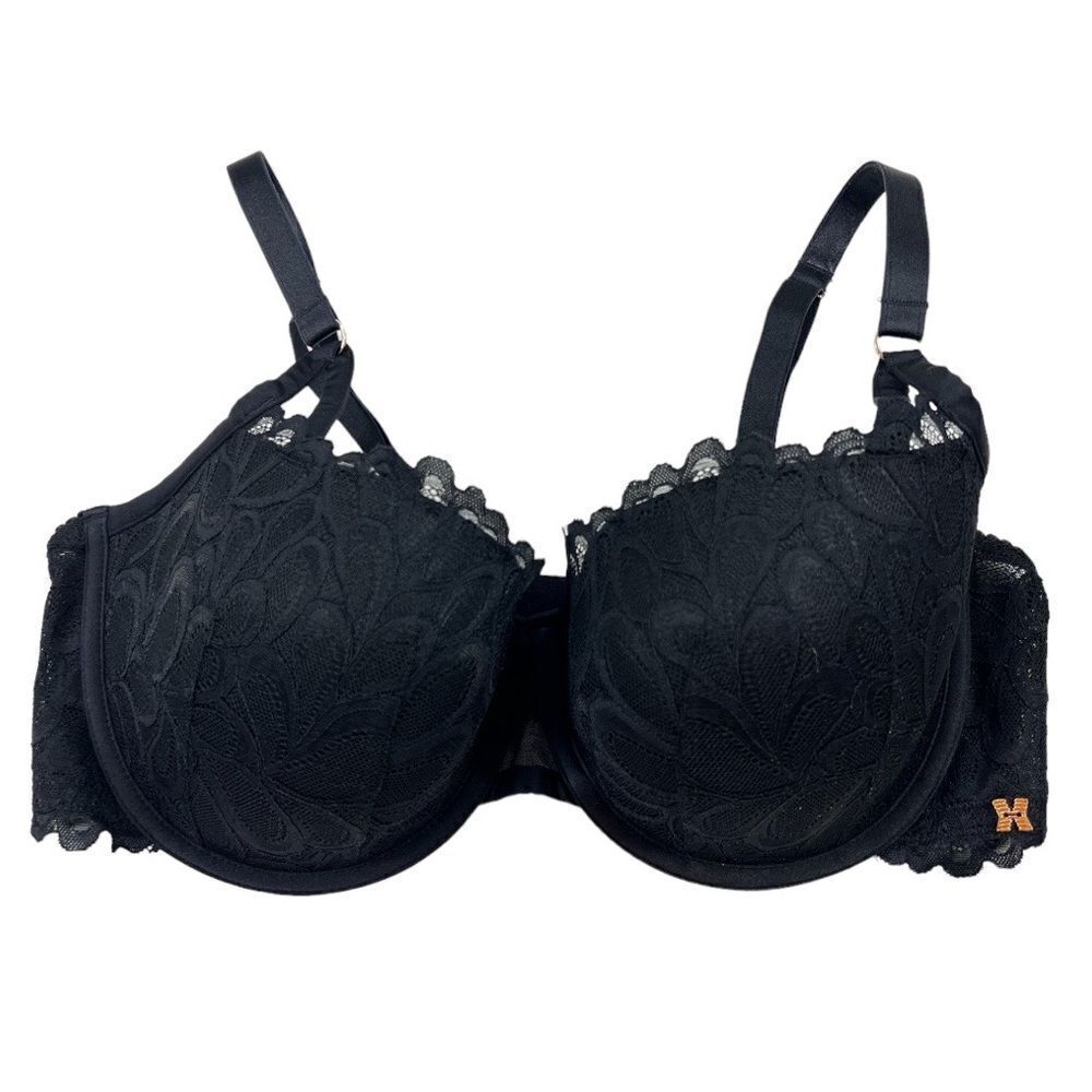 Savage X Fenty Savage Not Sorry Lightly Lined Lace Balconette Bra 38DDD Black